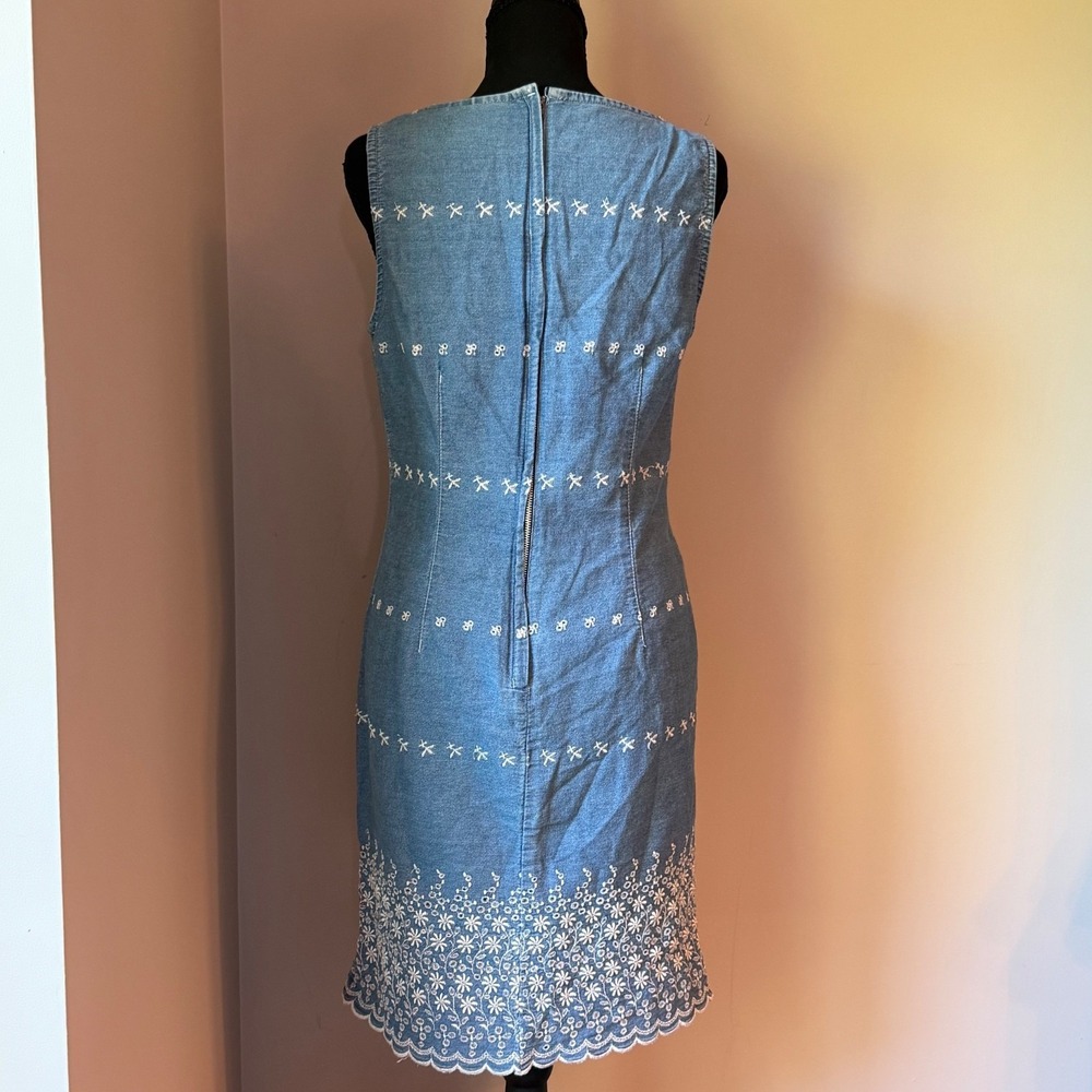 Vintage Express Denim Embroidered Dress Womens 9/10 Blue Sleeveless Y2K Cottage - Picture 4 of 13